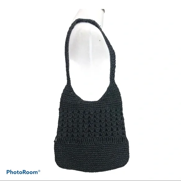 Black woven beaded boho shoulder/sling bag - Picture 3 of 6